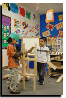 Boys  build tower